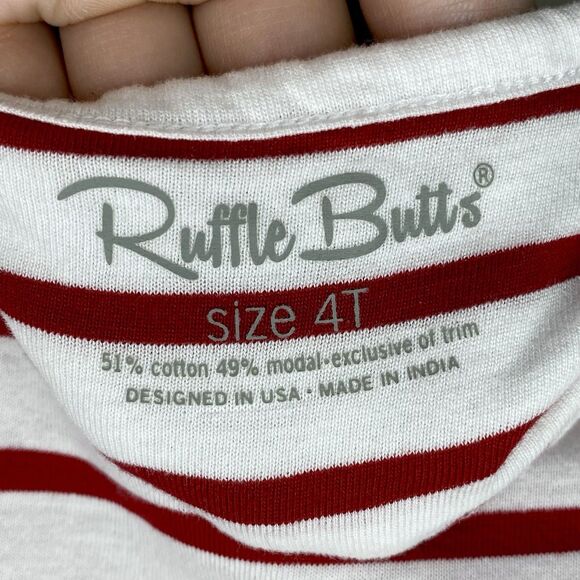 Ruffle Butts Red White Striped Ruffle Sleeve Long Sleeve Shirt Holiday Size 4T - Picture 6 of 8